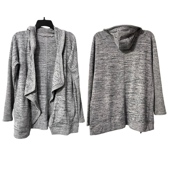 Athleta Marled Gray Hooded Blissful Wrap Cardigan Sweater w/ Pockets size Small - Picture 1 of 12